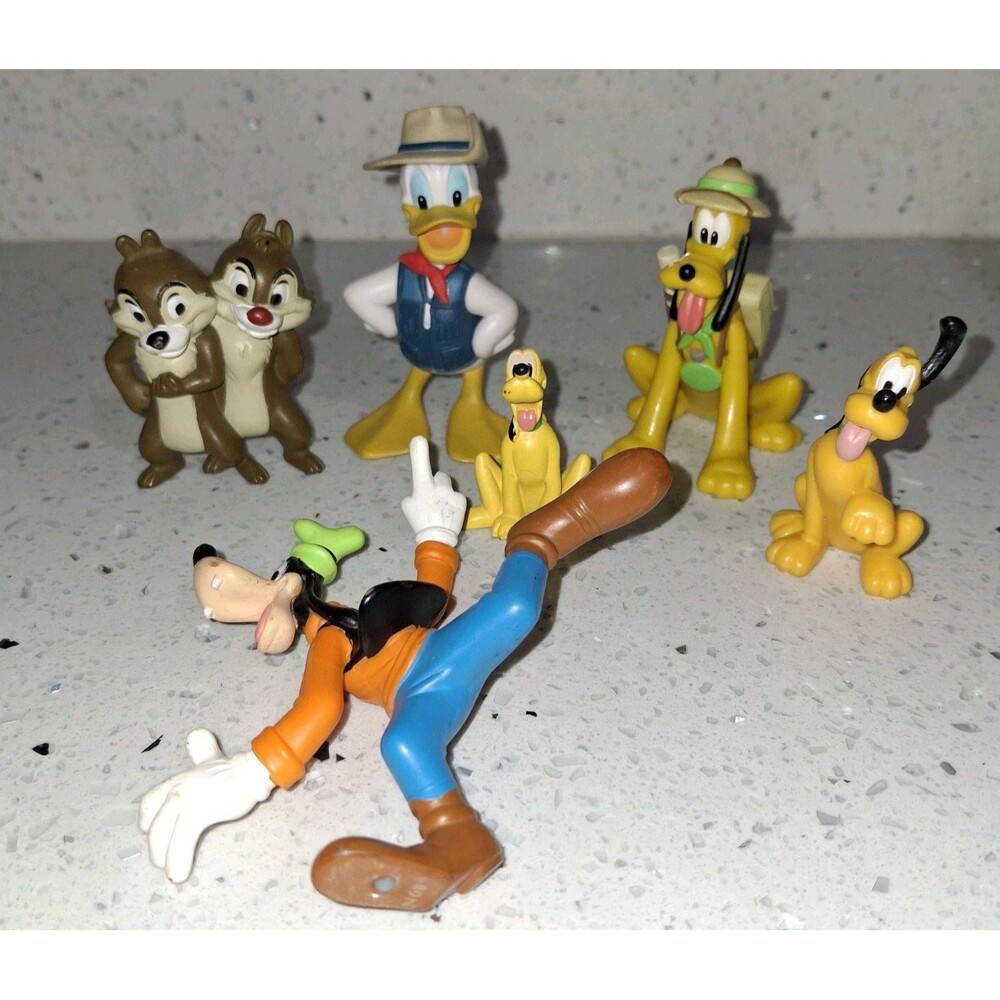 Lot of 6 Classic Disney Donald Goofy Pluto Chipmunks Figures Play Cake Toppers